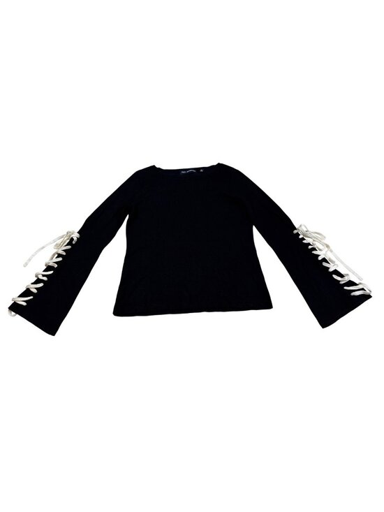 525 America Sweaters - 525 America XS Black Lace-Up Sleeve Knit Top Bold Detail (ii871)